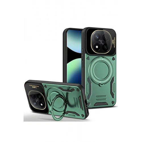 Mey İthalat®   Redmi Note 14 Pro Plus Kılıf Joy Lens Standlı Kapak - Koyu Yeşil