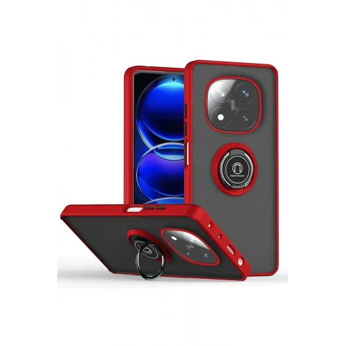 Mey İthalat®   Redmi Note 14 Pro Plus Kılıf Montreal Yüzüklü Silikon Kapak - Kırmızı