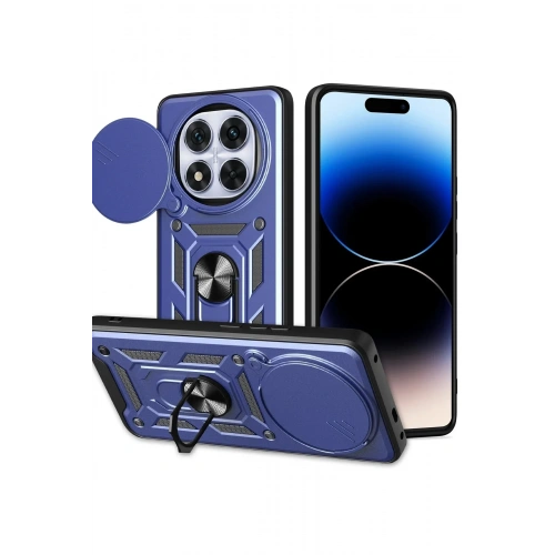 Mey İthalat®   Redmi Note 14 Pro Plus Kılıf Pars Lens Yüzüklü Silikon - Lacivert