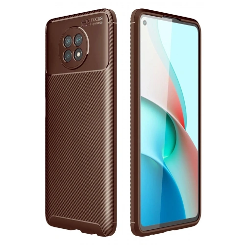 Mey İthalat®   Redmi Note 9 5G Kılıf Auto Focus Karbon Kapak - Kahverengi