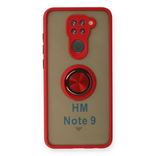 Mey İthalat®   Redmi Note 9 Kılıf Montreal Yüzüklü Silikon Kapak - Kırmızı