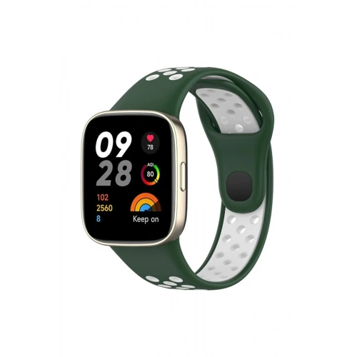 Mey İthalat®   Redmi Watch 3 Spor Delikli Kordon - Haki Yeşil-Beyaz