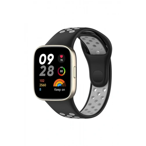 Mey İthalat®   Redmi Watch 3 Spor Delikli Kordon - Siyah-Gri