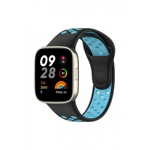 Mey İthalat®   Redmi Watch 3 Spor Delikli Kordon - Siyah-Mavi