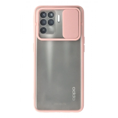 Mey İthalat®   Reno 5 Lite Kılıf Palm Buzlu Kamera Sürgülü Silikon - Pembe