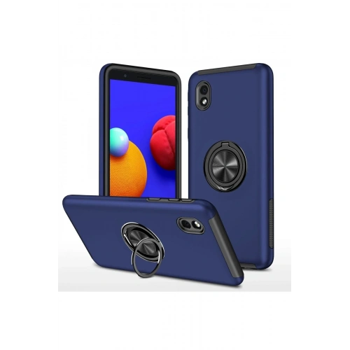 Mey İthalat®  Samsung Galaxy A01 Core Kılıf Elit Yüzüklü Kapak - Lacivert