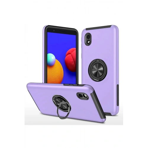 Mey İthalat®  Samsung Galaxy A01 Core Kılıf Elit Yüzüklü Kapak - Mor