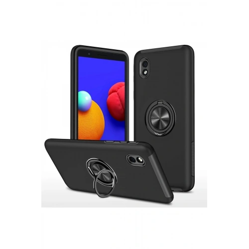Mey İthalat®  Samsung Galaxy A01 Core Kılıf Elit Yüzüklü Kapak - Siyah