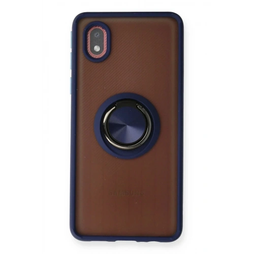Mey İthalat®  Samsung Galaxy A01 Core Kılıf Montreal Yüzüklü Silikon Kapak - Lacivert