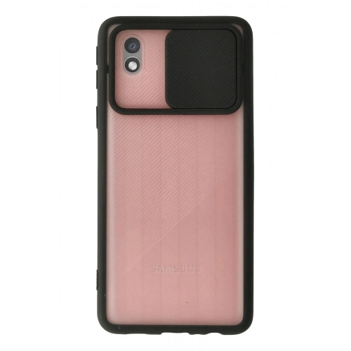 Mey İthalat®  Samsung Galaxy A01 Core Kılıf Palm Buzlu Kamera Sürgülü Silikon - Siyah
