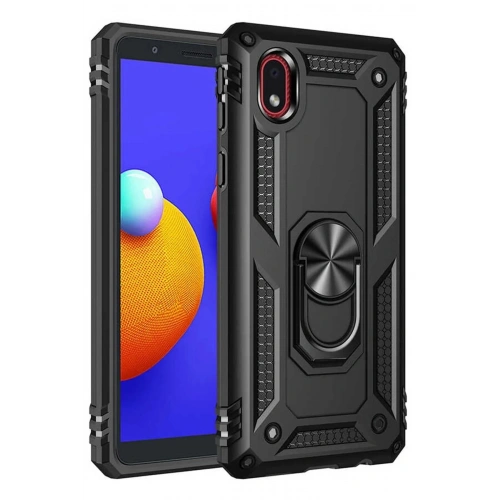 Mey İthalat®  Samsung Galaxy A01 Core Kılıf Sofya Yüzüklü Silikon Kapak - Siyah