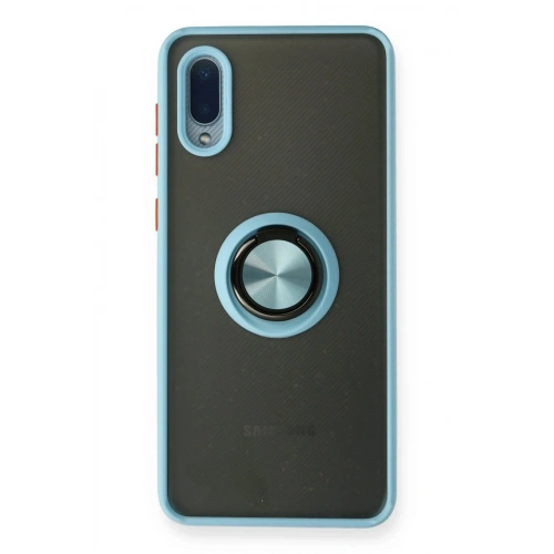 Mey İthalat®  Samsung Galaxy A02 Kılıf Montreal Yüzüklü Silikon Kapak - Buz Mavi