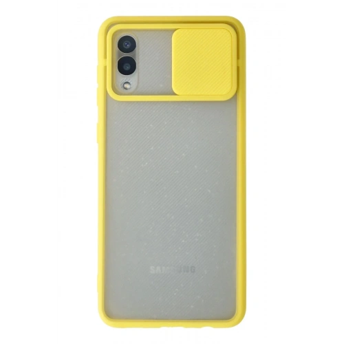 Mey İthalat®  Samsung Galaxy A02 Kılıf Palm Buzlu Kamera Sürgülü Silikon - Sarı