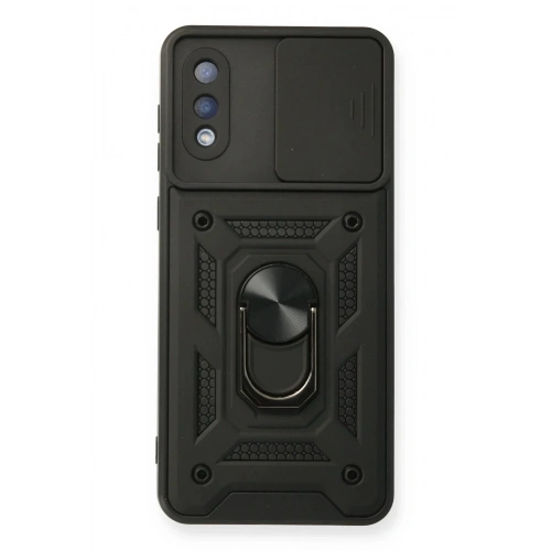 Mey İthalat®  Samsung Galaxy A02 Kılıf Pars Lens Yüzüklü Silikon - Siyah