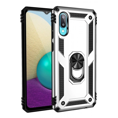 Mey İthalat®  Samsung Galaxy A02 Kılıf Sofya Yüzüklü Silikon Kapak - Gümüş