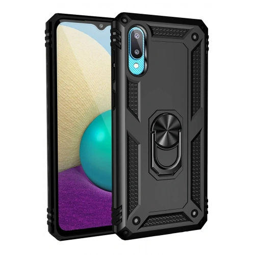 Mey İthalat®  Samsung Galaxy A02 Kılıf Sofya Yüzüklü Silikon Kapak - Siyah