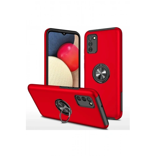 Mey İthalat®  Samsung Galaxy A02S Kılıf Elit Yüzüklü Kapak - Kırmızı