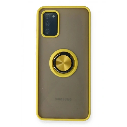 Mey İthalat®  Samsung Galaxy A02S Kılıf Montreal Yüzüklü Silikon Kapak - Sarı