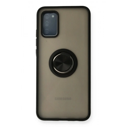 Mey İthalat®  Samsung Galaxy A02S Kılıf Montreal Yüzüklü Silikon Kapak - Siyah