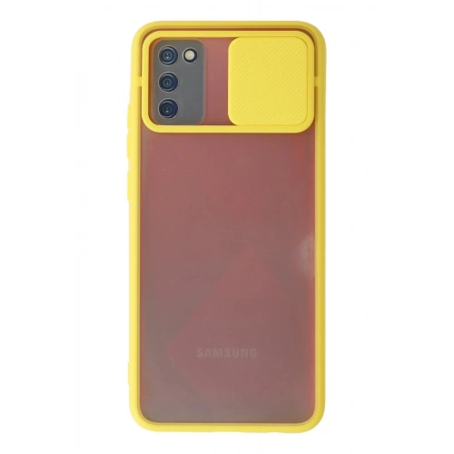 Mey İthalat®  Samsung Galaxy A02S Kılıf Palm Buzlu Kamera Sürgülü Silikon - Sarı