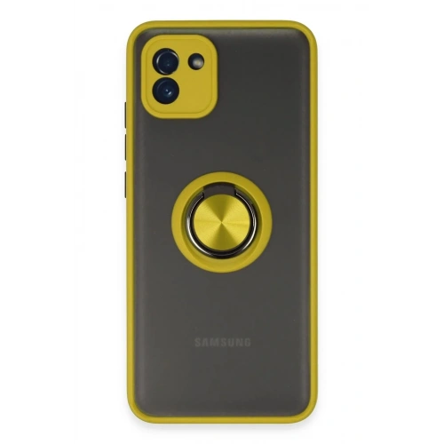 Mey İthalat®  Samsung Galaxy A03 Kılıf Montreal Yüzüklü Silikon Kapak - Sarı