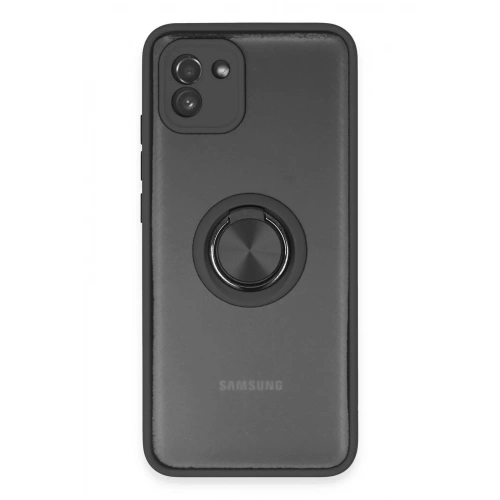 Mey İthalat®  Samsung Galaxy A03 Kılıf Montreal Yüzüklü Silikon Kapak - Siyah