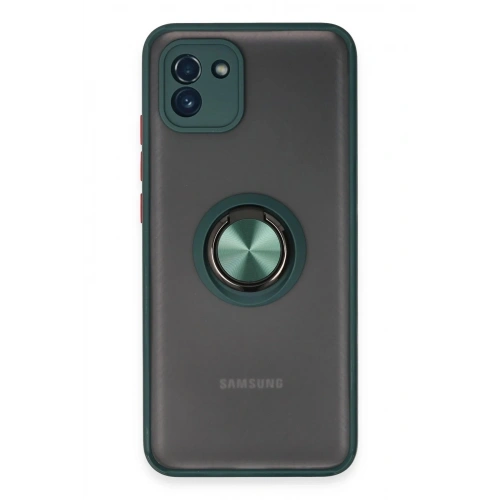 Mey İthalat®  Samsung Galaxy A03 Kılıf Montreal Yüzüklü Silikon Kapak - Yeşil