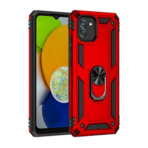 Mey İthalat®  Samsung Galaxy A03 Kılıf Sofya Yüzüklü Silikon Kapak - Kırmızı