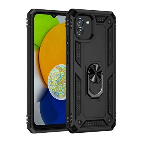 Mey İthalat®  Samsung Galaxy A03 Kılıf Sofya Yüzüklü Silikon Kapak - Siyah
