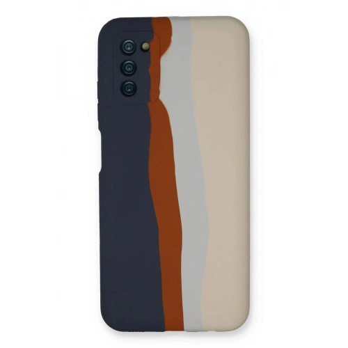 Mey İthalat®  Samsung Galaxy A03S Kılıf Ebruli Lansman Silikon - Lacivert-Krem
