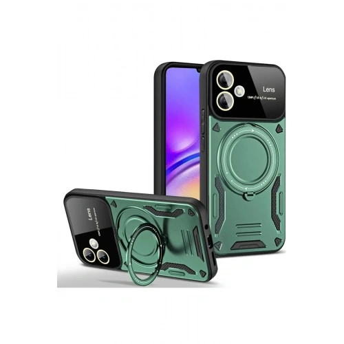 Mey İthalat®  Samsung Galaxy A05 Kılıf Joy Lens Standlı Kapak - Koyu Yeşil