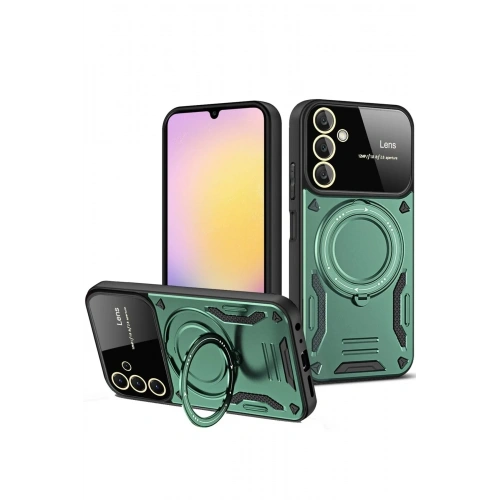 Mey İthalat®  Samsung Galaxy A05S Kılıf Joy Lens Standlı Kapak - Koyu Yeşil