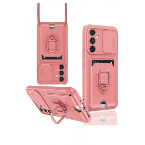 Mey İthalat®  Samsung Galaxy A05S Kılıf Zuma Kartvizitli Yüzüklü Silikon - Pembe