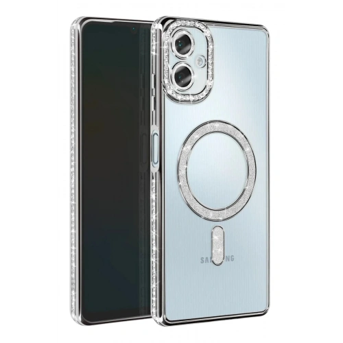 Mey İthalat®  Samsung Galaxy A06 Joke Simli Magneticsafe Kılıf - Gümüş