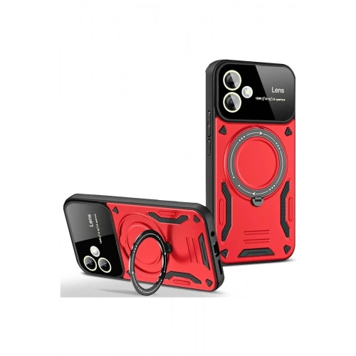 Mey İthalat®  Samsung Galaxy A06 Kılıf Joy Lens Standlı Kapak - Kırmızı