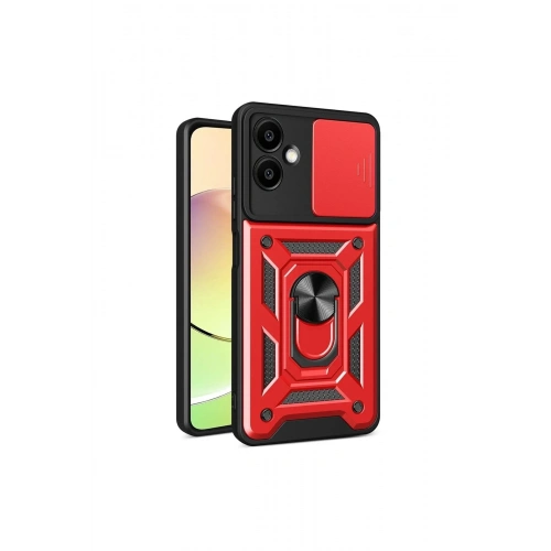 Mey İthalat®  Samsung Galaxy A06 Kılıf Pars Lens Yüzüklü Silikon - Kırmızı