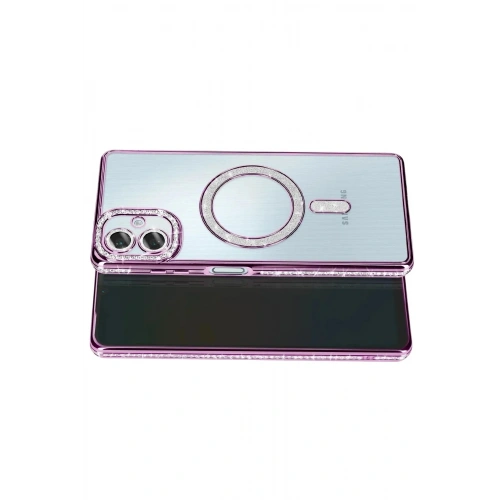 Mey İthalat®  Samsung Galaxy A07 4G Joke Simli Magneticsafe Kılıf - Derin Mor