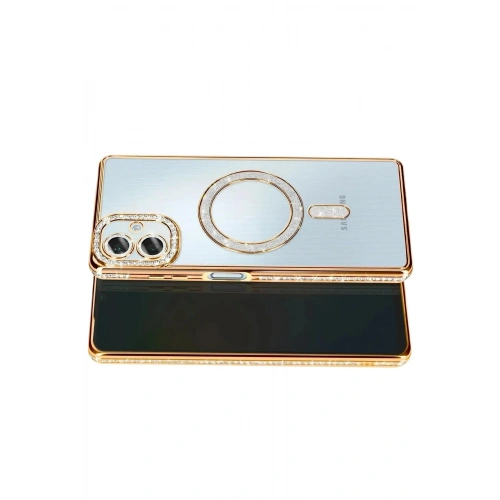 Mey İthalat®  Samsung Galaxy A07 4G Joke Simli Magneticsafe Kılıf - Gold