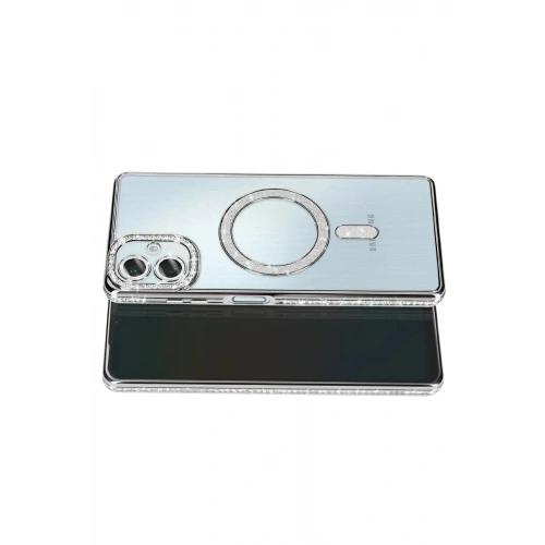Mey İthalat®  Samsung Galaxy A07 4G Joke Simli Magneticsafe Kılıf - Gümüş