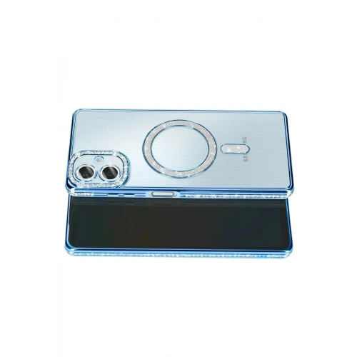 Mey İthalat®  Samsung Galaxy A07 4G Joke Simli Magneticsafe Kılıf - Mavi