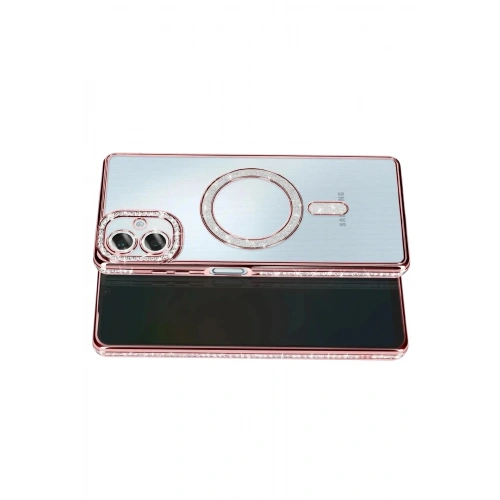 Mey İthalat®  Samsung Galaxy A07 4G Joke Simli Magneticsafe Kılıf - Pembe