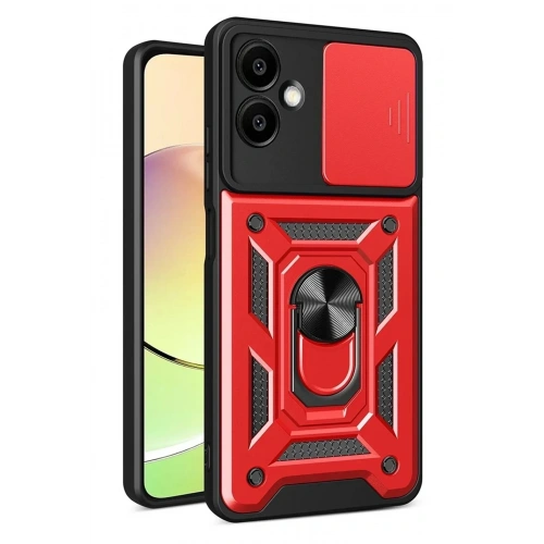 Mey İthalat®  Samsung Galaxy A07 4G Pars Lens Yüzüklü Silikon - Kırmızı