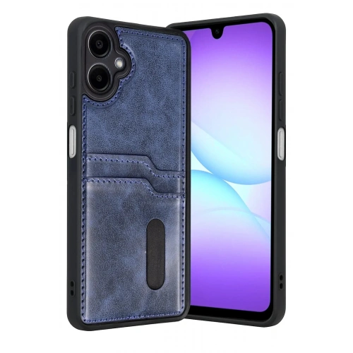 Mey İthalat®  Samsung Galaxy A07 4G Sara Kartvizitli Deri Kılıf - Lacivert