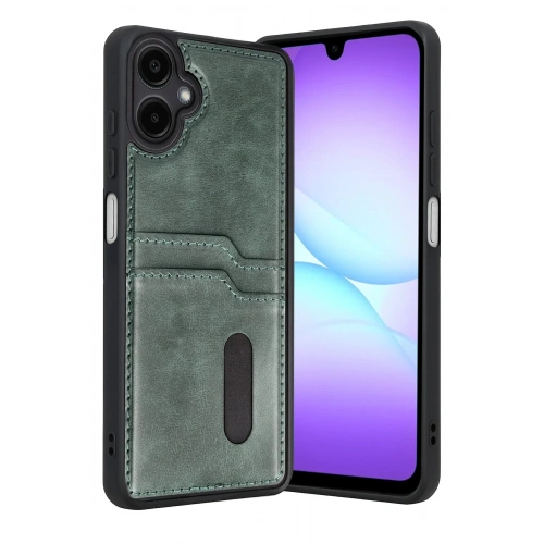 Mey İthalat®  Samsung Galaxy A07 4G Sara Kartvizitli Deri Kılıf - Yeşil