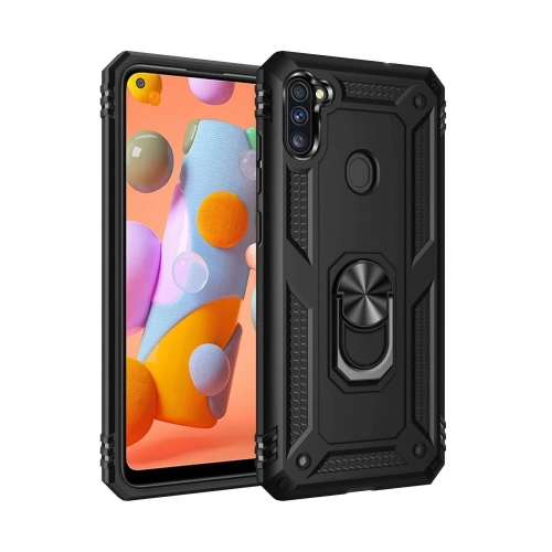 Mey İthalat®  Samsung Galaxy A11 Kılıf Sofya Yüzüklü Silikon Kapak - Siyah