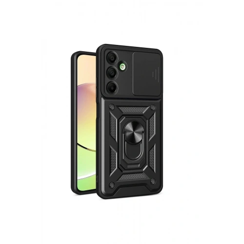 Mey İthalat®  Samsung Galaxy A16 5G Kılıf Pars Lens Yüzüklü Silikon - Siyah