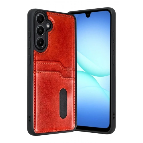 Mey İthalat®  Samsung Galaxy A17 5G Sara Kartvizitli Deri Kılıf - Kırmızı