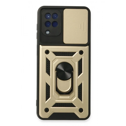 Mey İthalat®  Samsung Galaxy A22 Kılıf Pars Lens Yüzüklü Silikon - Gold