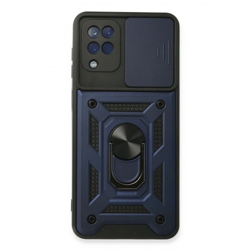 Mey İthalat®  Samsung Galaxy A22 Kılıf Pars Lens Yüzüklü Silikon - Lacivert