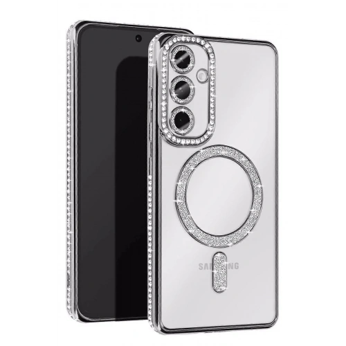 Mey İthalat®  Samsung Galaxy A25 5G Joke Simli Magneticsafe Kılıf - Gümüş